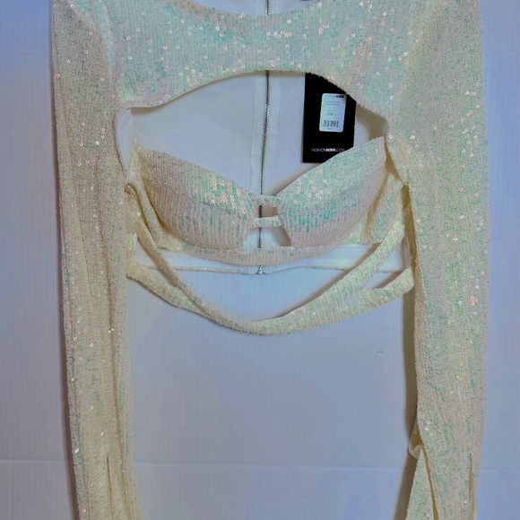 Fashion Nova Sequin Extra Long Sleeve Crop Top - Picture 5 of 6